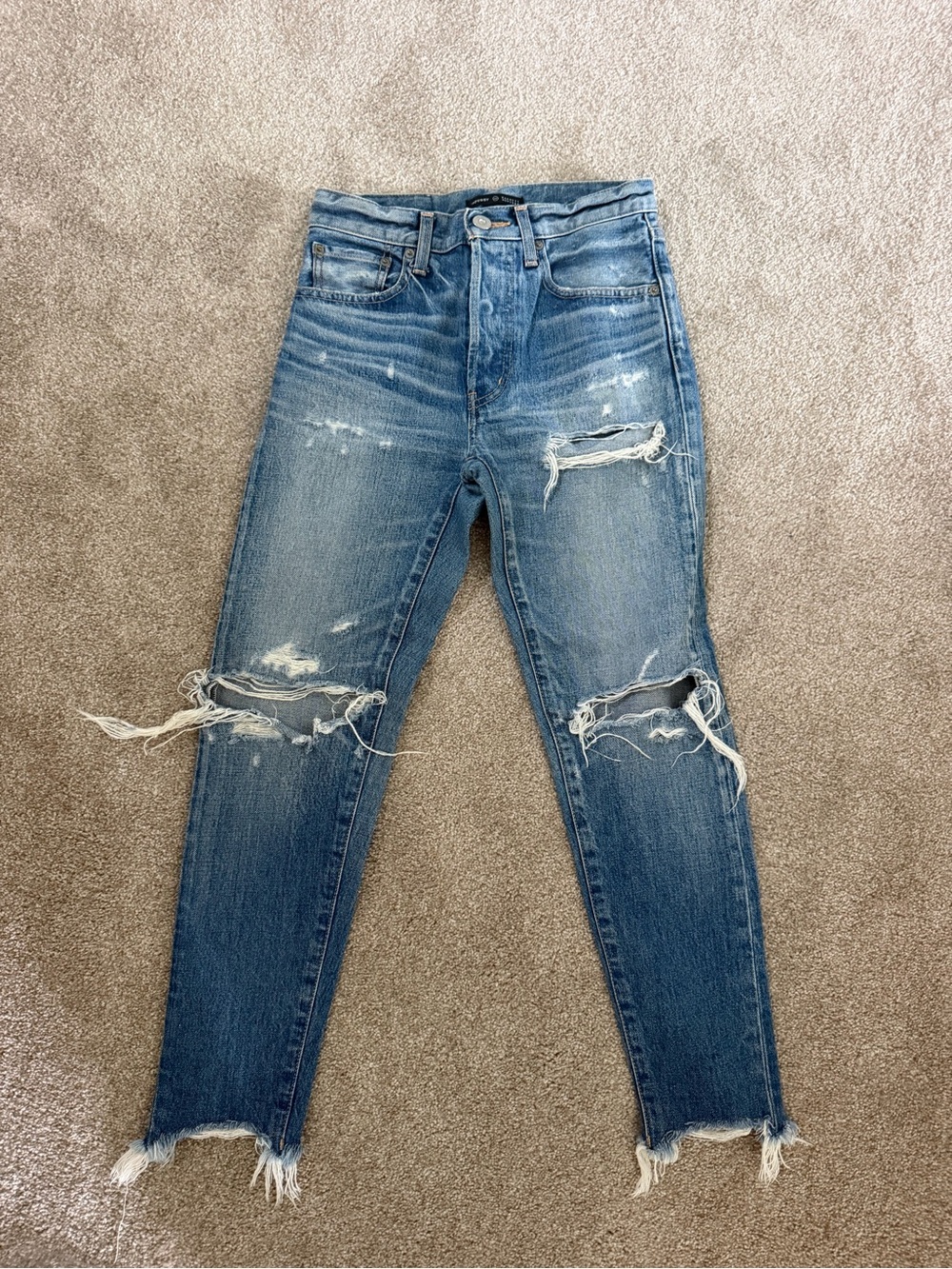 Moussy Distressed Skinny Jeans in Faded Blue